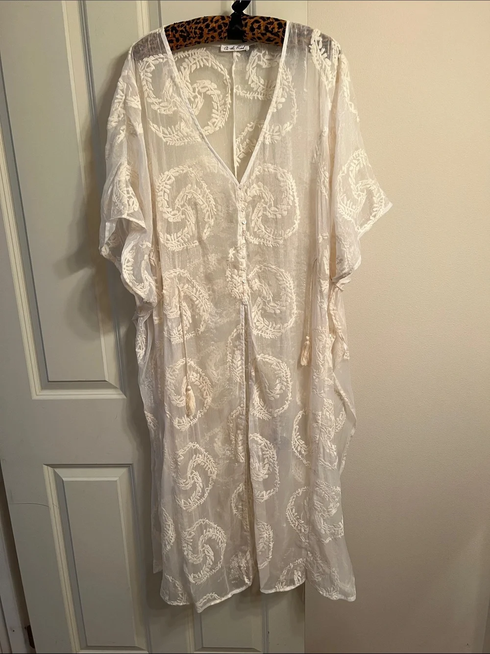 White Sheer Embroidered Cover-Up or Duster O/S